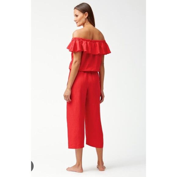 Tommy Bahama red jumpsuit Linen-Blend Red Off-The-Shoulder MINT - Picture 2 of 9